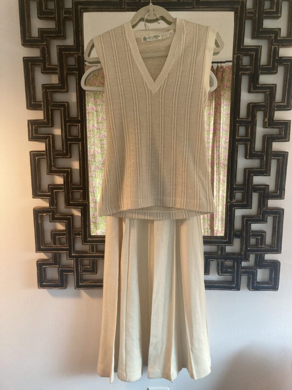 Gino Paoli ~ 1960s Cream & Gold Two-Piece Set Pleat Skirt + Top ~ Mint Vintage - Image 2