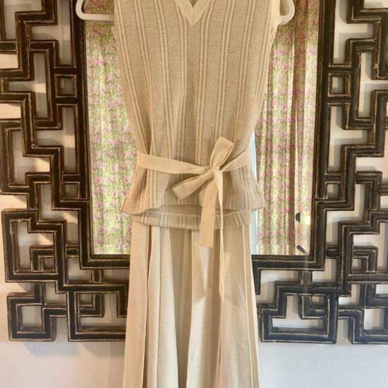 Gino Paoli ~ 1960s Cream & Gold Two-Piece Set Pleat Skirt + Top ~ Mint Vintage