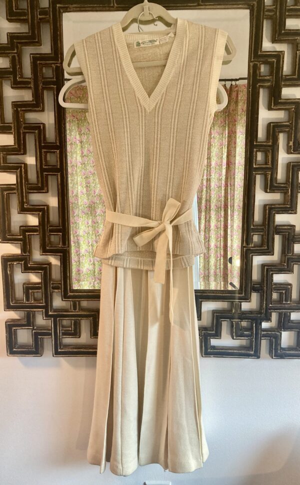 Gino Paoli ~ 1960s Cream & Gold Two-Piece Set Pleat Skirt + Top ~ Mint Vintage