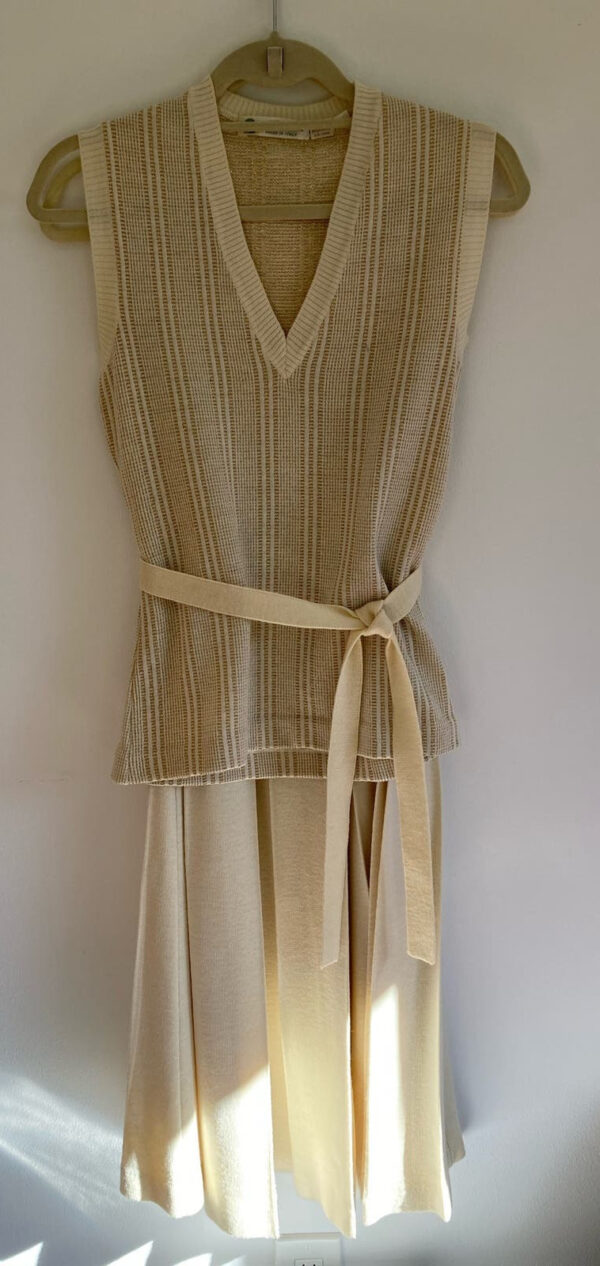 Gino Paoli ~ 1960s Cream & Gold Two-Piece Set Pleat Skirt + Top ~ Mint Vintage - Image 10