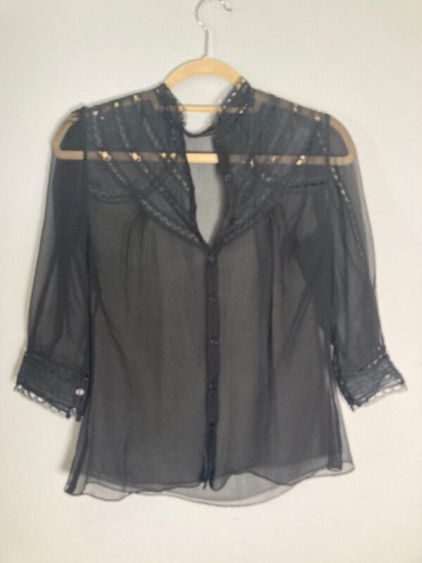 Vintage ~ Victorian look ~ Black lace silk blouse ~ Sz S ~ Lovely!