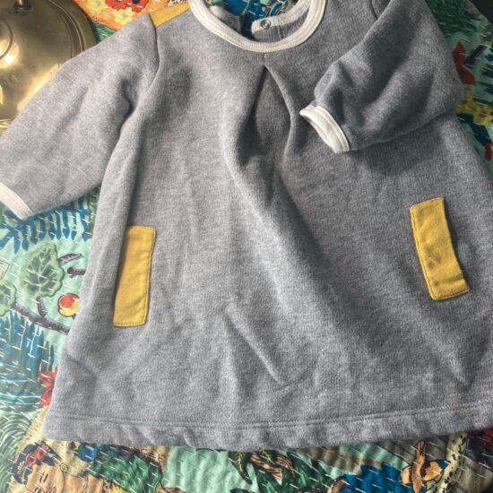 Petite Bateau ~ Sweet & Cosy ~ Sz 6 Months ~ Gray / Yellow Sweatshirt Dress
