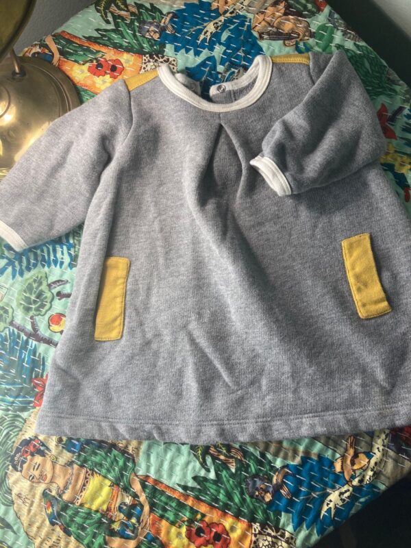 Petite Bateau ~ Sweet & Cosy ~ Sz 6 Months ~ Gray / Yellow Sweatshirt Dress