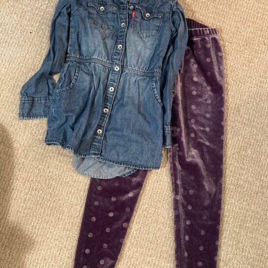 Lot Outfit ~ Levi’s Denim Jean Dress & Peek Polkadot Velvet Leggings ~ Size 4