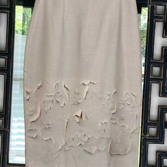 Giambatista Valli ~ Silk Pencil Skirt Artistic Paint Pattern Light Gray Size 42 28
