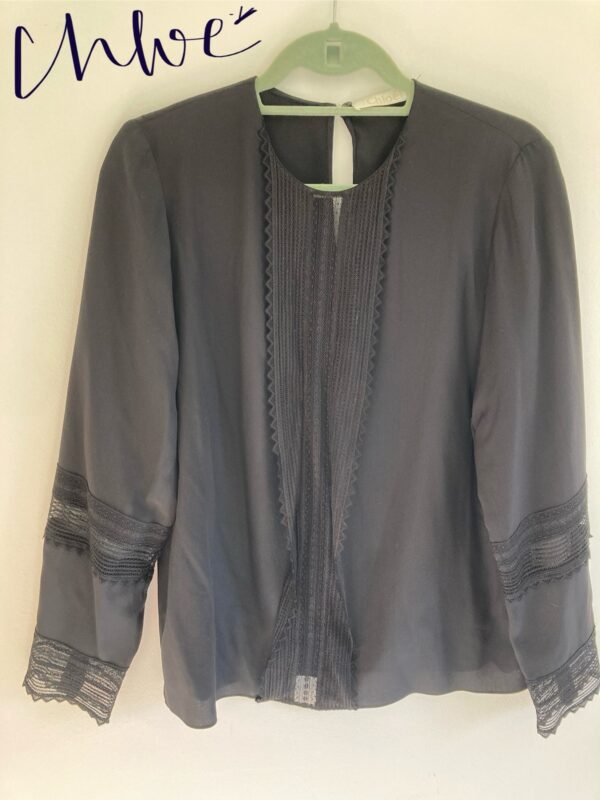 Chloe Blouse Black Silk & Lace - Quiet Luxury ~ Elegant ~ Sz 40 - Image 5