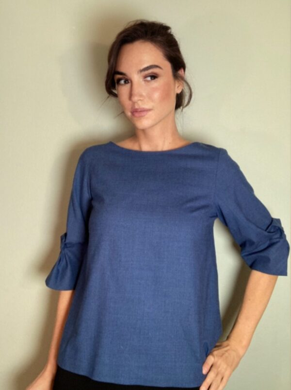 COS ~ Beautiful Blue Wool Top ~ Twist Detail sleeve ~ Sz 10 - Image 5