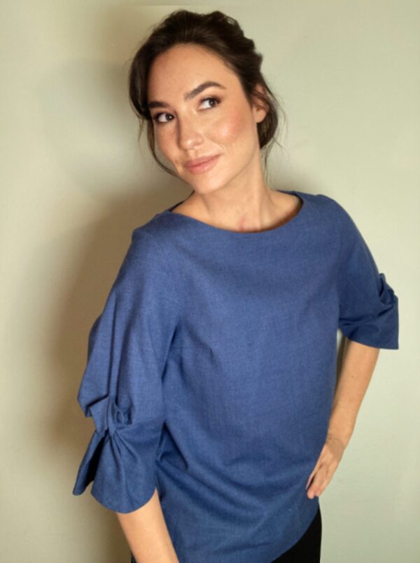 COS ~ Beautiful Blue Wool Top ~ Twist Detail sleeve ~ Sz 10 - Image 4