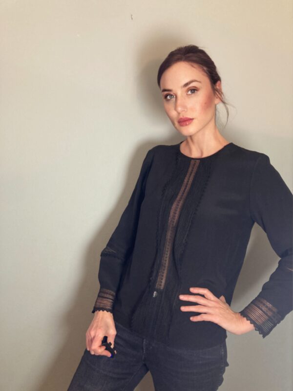 Chloe Blouse Black Silk & Lace - Quiet Luxury ~ Elegant ~ Sz 40