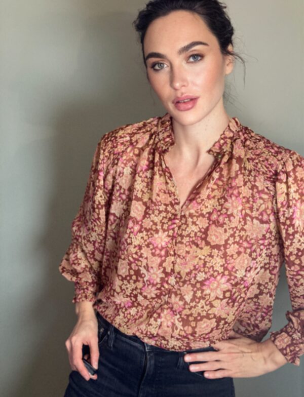 Joie Floral Maroon Pink Print Blouse Gold Metallic Detail ~ Flower Child ~ Sz S/P