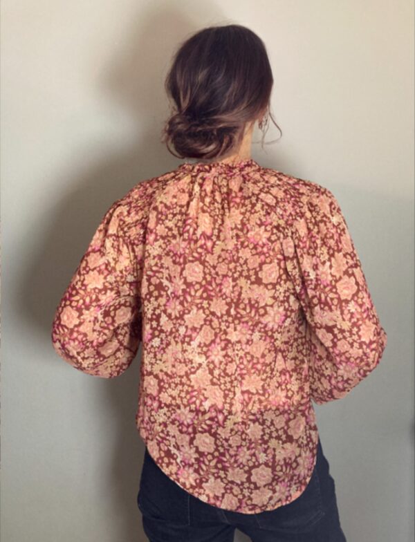 Joie Floral Maroon Pink Print Blouse Gold Metallic Detail ~ Flower Child ~ Sz S/P - Image 3