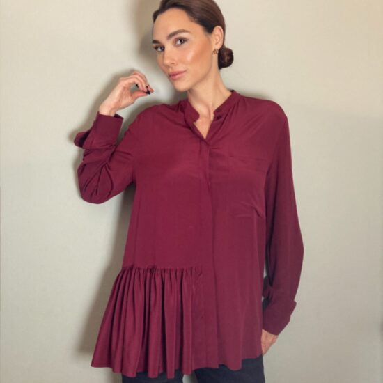 Stella McCartney Silk Button-up Blouse ~ Magenta Pink Ruffle Pocket ~ Sz 46