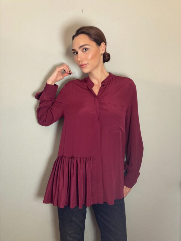 Stella McCartney Silk Button-up Blouse ~ Magenta Pink Ruffle Pocket ~ Sz 46