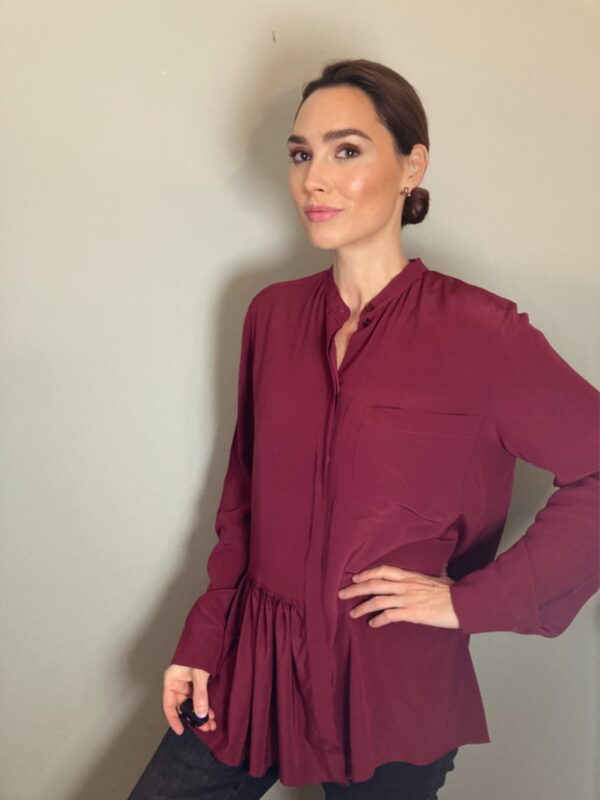 Stella McCartney Silk Button-up Blouse ~ Magenta Pink Ruffle Pocket ~ Sz 46 - Image 2