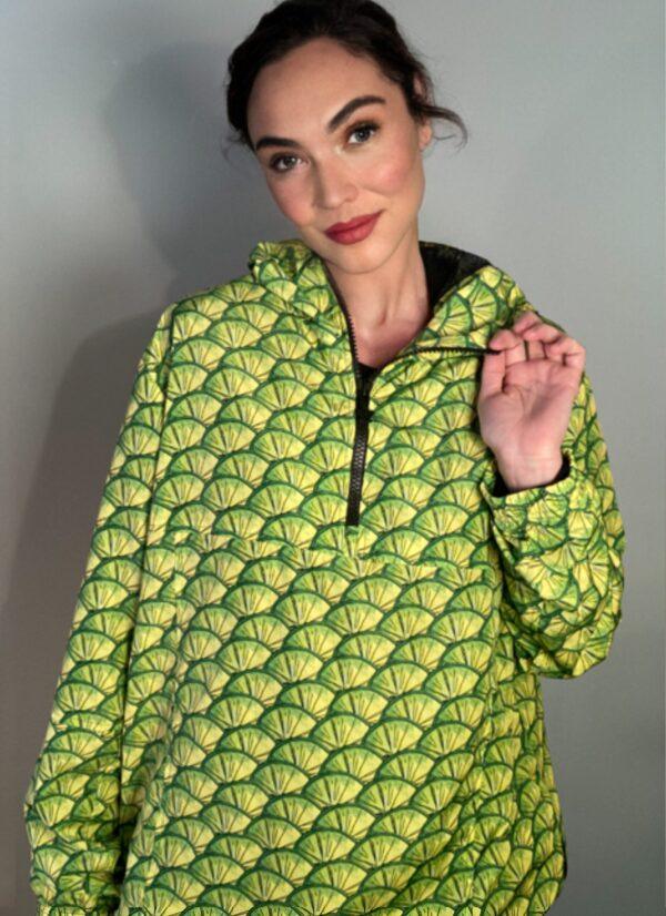 ROI du LAC Lime Print Jacket Zip Hood Windbreaker SS22 Men's L Fits Women's XL
