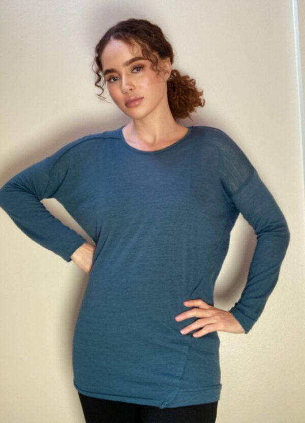 Pas de Calais Teal Lightweight Long Wool Knit Sweater ~ Sz 36
