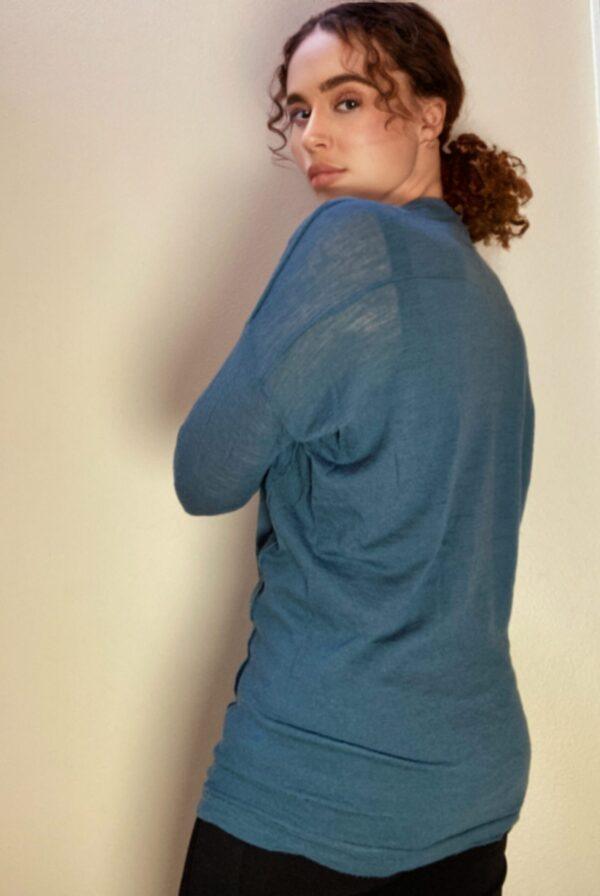 Pas de Calais Teal Lightweight Long Wool Knit Sweater ~ Sz 36 - Image 2