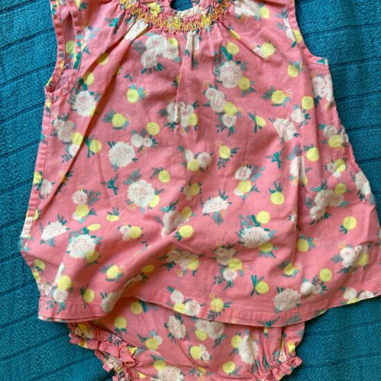 EGG Two Piece Baby Set ~ Pink Flowers & Lemons Print Bloomers & Top Size 12 mo