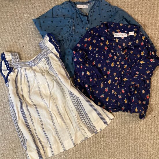Lot Girls Size 2-3 Zara Two Tops / Blouses Floral & Polka Dots ~ Striped Dress