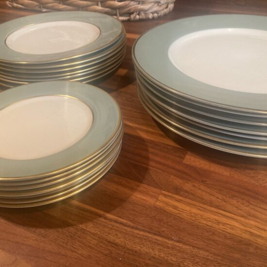 Flintridge China California Sage Green & Gold ~ 21 / 7 Set Dinner Salad Bread & Butter
