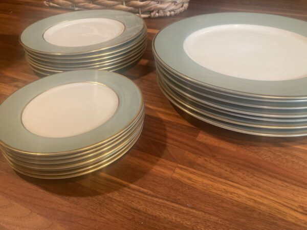 Flintridge China California Sage Green & Gold ~ 21 / 7 Set Dinner Salad Bread & Butter