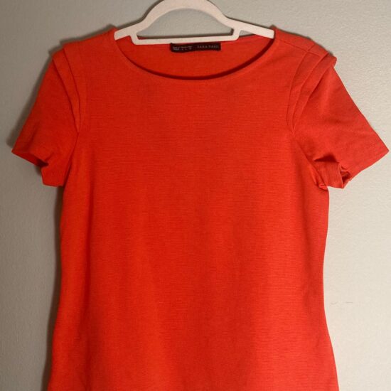Zara Bright Orange Short Sleeve Top ~ Stretch & Shoulder Detail ~ Size L