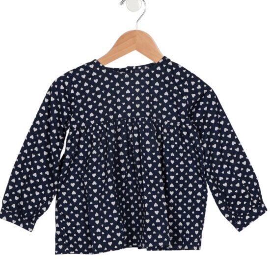 Rachel Riley ~ Heart Print Blue Long Sleeve Blouse ~ Sz 4 ~ Sweet & Lovely