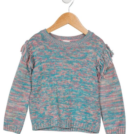 Adorable Egg Susan Lazar Sweater Fringe Turquoise Pink Knit ~ Sz 4