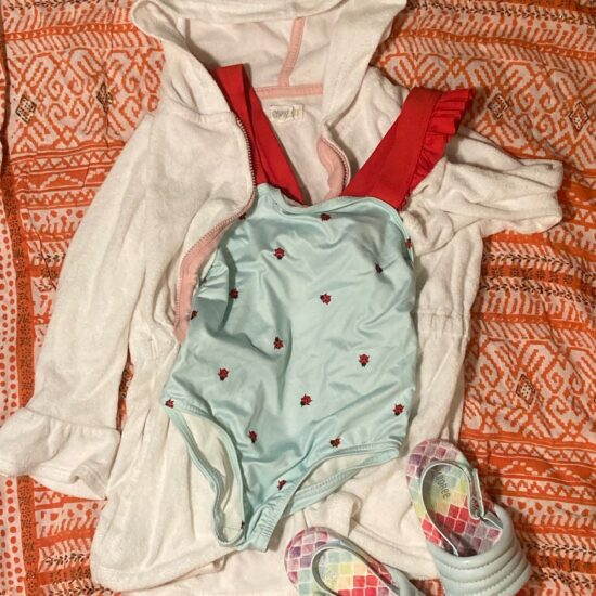 Girls Pool Ready Lot 2/3T ~ Robe + One-piece Swimsuit + Slides Sz 7 ~ Pristine!