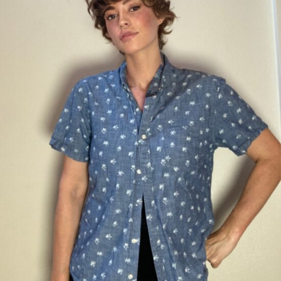 Bonobos Short Sleeve Button Down Shirt Floral Print Chambray ~ Sz L Slim Fit