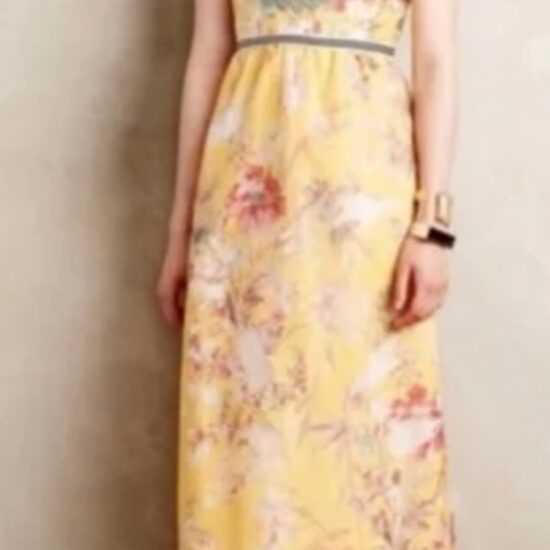 Vineet Bahl Anthropologie Yellow Floral Embroidery Maxi Dress ~ Sz 0 ~ LOVE!