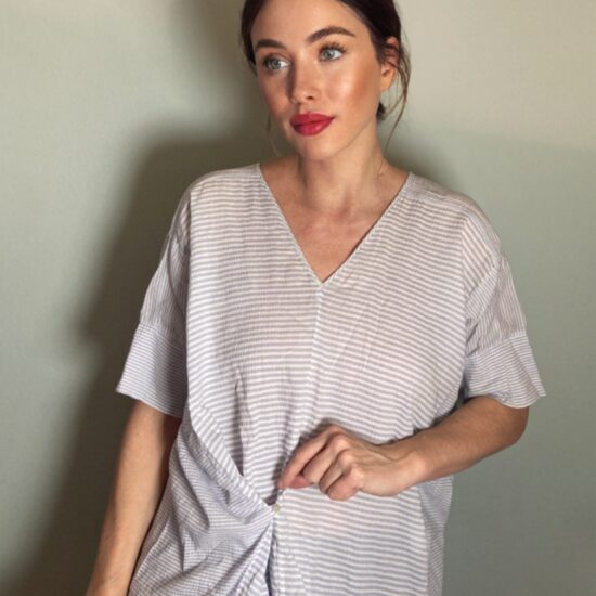 Humanoid Striped Top Cotton Seersucker Blouse Top ~ Blue & White - Sz S M