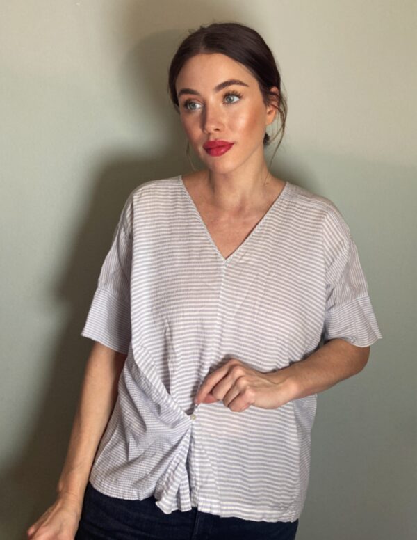 Humanoid Striped Top Cotton Seersucker Blouse Top ~ Blue & White - Sz S M