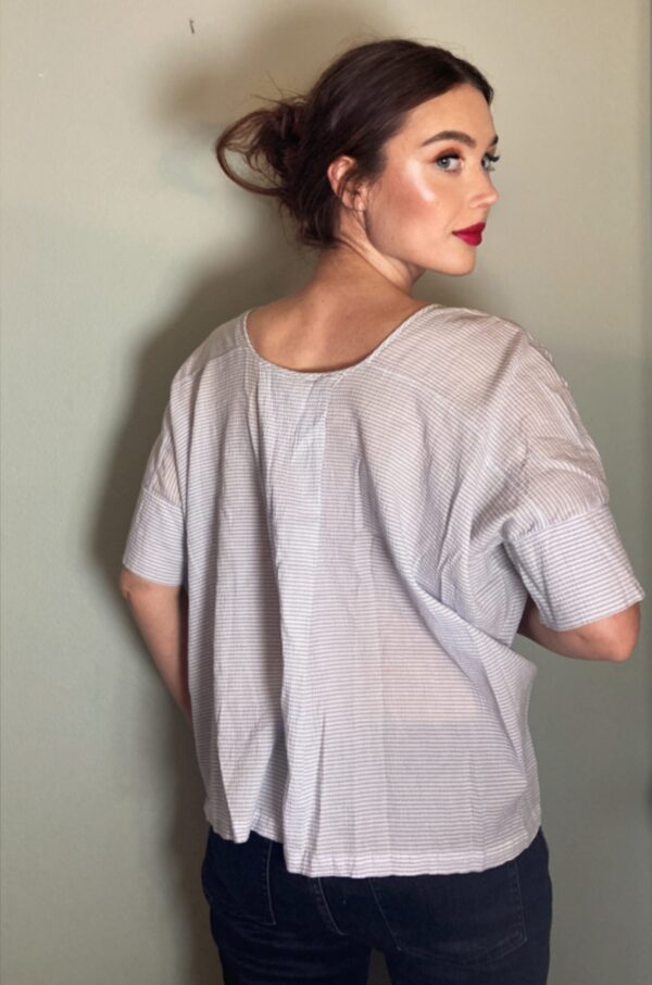 Humanoid Striped Top Cotton Seersucker Blouse Top ~ Blue & White - Sz S M - Image 2