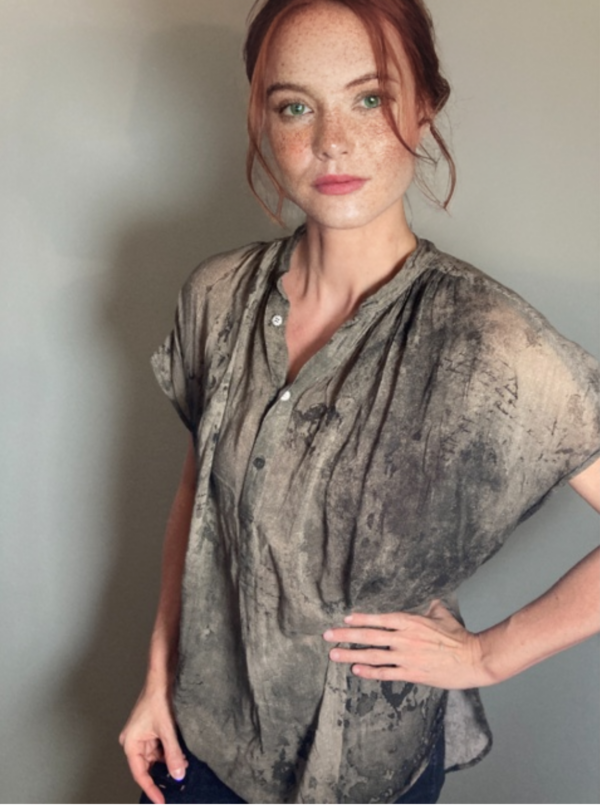 Pas De Calais Barneys NY Dyed Linen Cotton Short Sleeve Blouse ~ Sz 40 ~ Lovely!