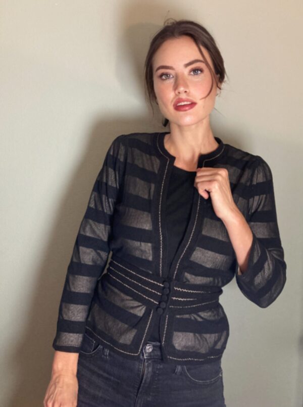 French Girl Style ~ Vintage Marc by Marc Jacobs Striped Knit Cardigan Sz M - Image 3