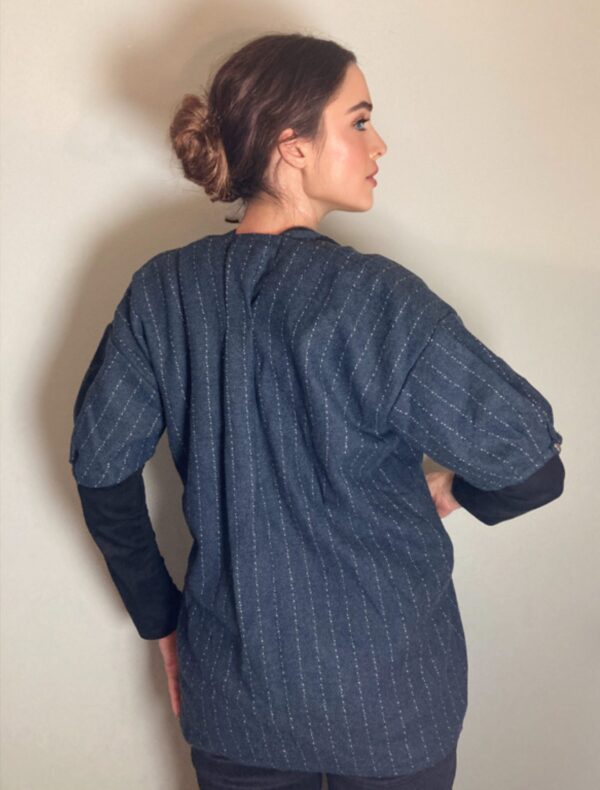 JAG - Wool Pinstripe Embroidered Top - Skull button detail - Sz M ~ Impeccable! - Image 2
