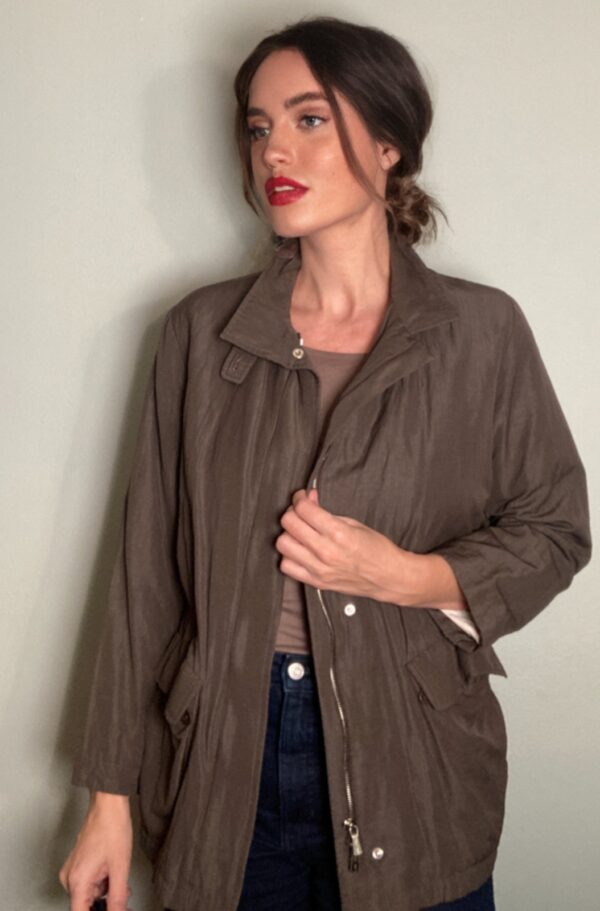 Loro Piana Storm System Brown Mid-length Jacket Luxury Wool/ Linen/ Silk ~ Sz 42