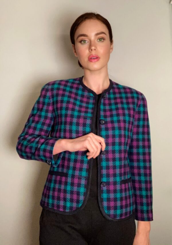Pendleton Vintage 80s 90s 100% Wool Check Plaid Blazer Evening Jacket ~ Sz 8