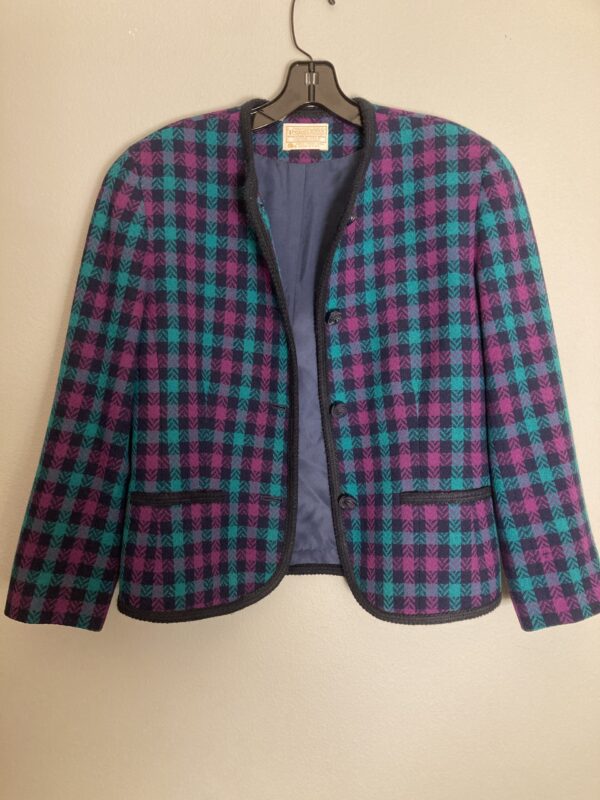 Pendleton Vintage 80s 90s 100% Wool Check Plaid Blazer Evening Jacket ~ Sz 8 - Image 4
