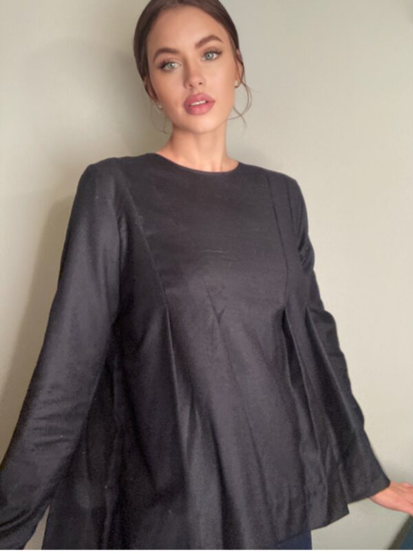 KAELEN Navy Blouse Pleated Perfection Wool Tucked Top Maternity ~ Sz M ~ NWT