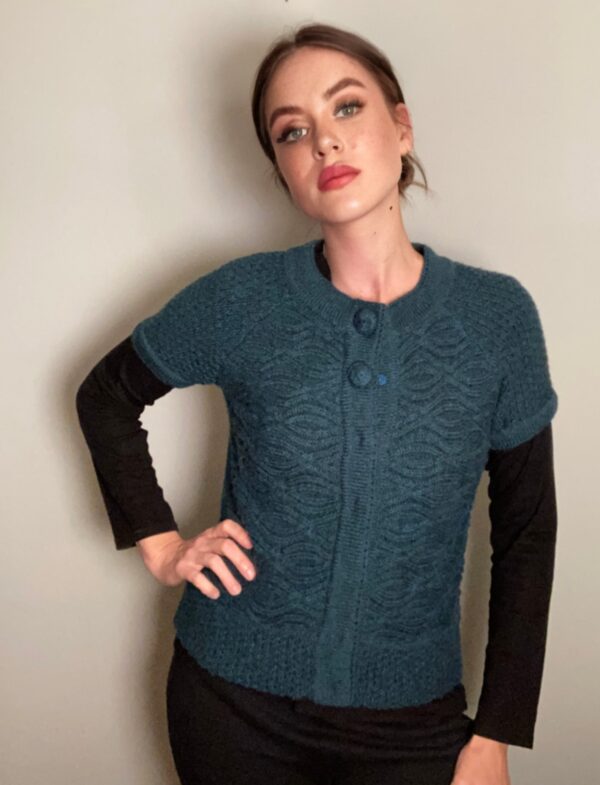Barney’s New York Soft Chunky Knit Wool Blend Short Sleeve Sweater Teal ~  Sz S