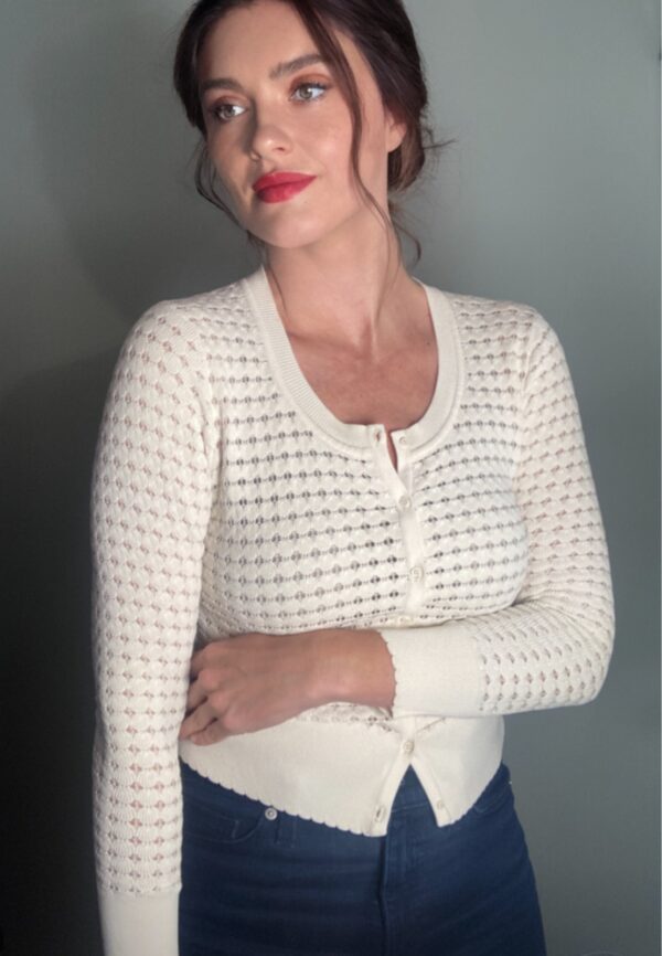 Sandro Cardigan Cropped Sweater Lace Scallop Detail Lovely & Sweet ~ Sz 2 Small