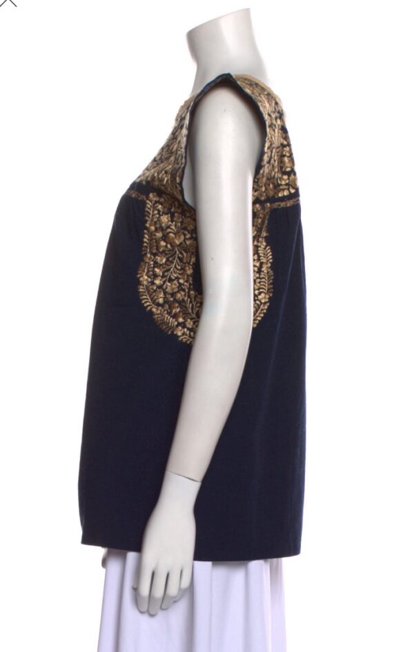 Mi Golondria Medianoche Oro Seda Black & Gold Mexican Embroidered Blouse ~ Sz S - Image 3