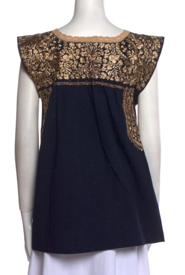 Mi Golondria Medianoche Oro Seda Black & Gold Mexican Embroidered Blouse ~ Sz S - Image 2