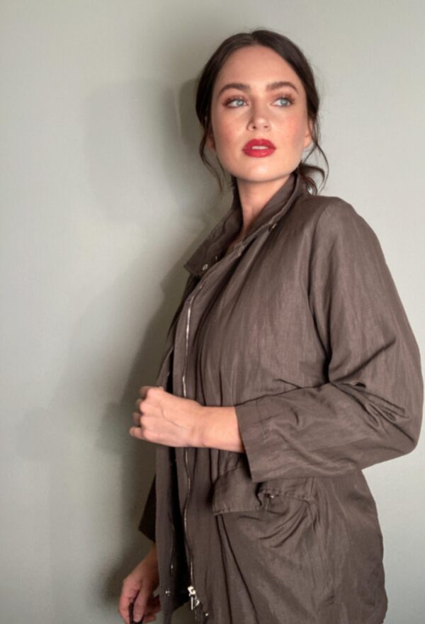 Loro Piana Storm System Brown Mid-length Jacket Luxury Wool/ Linen/ Silk ~ Sz 42 - Image 3