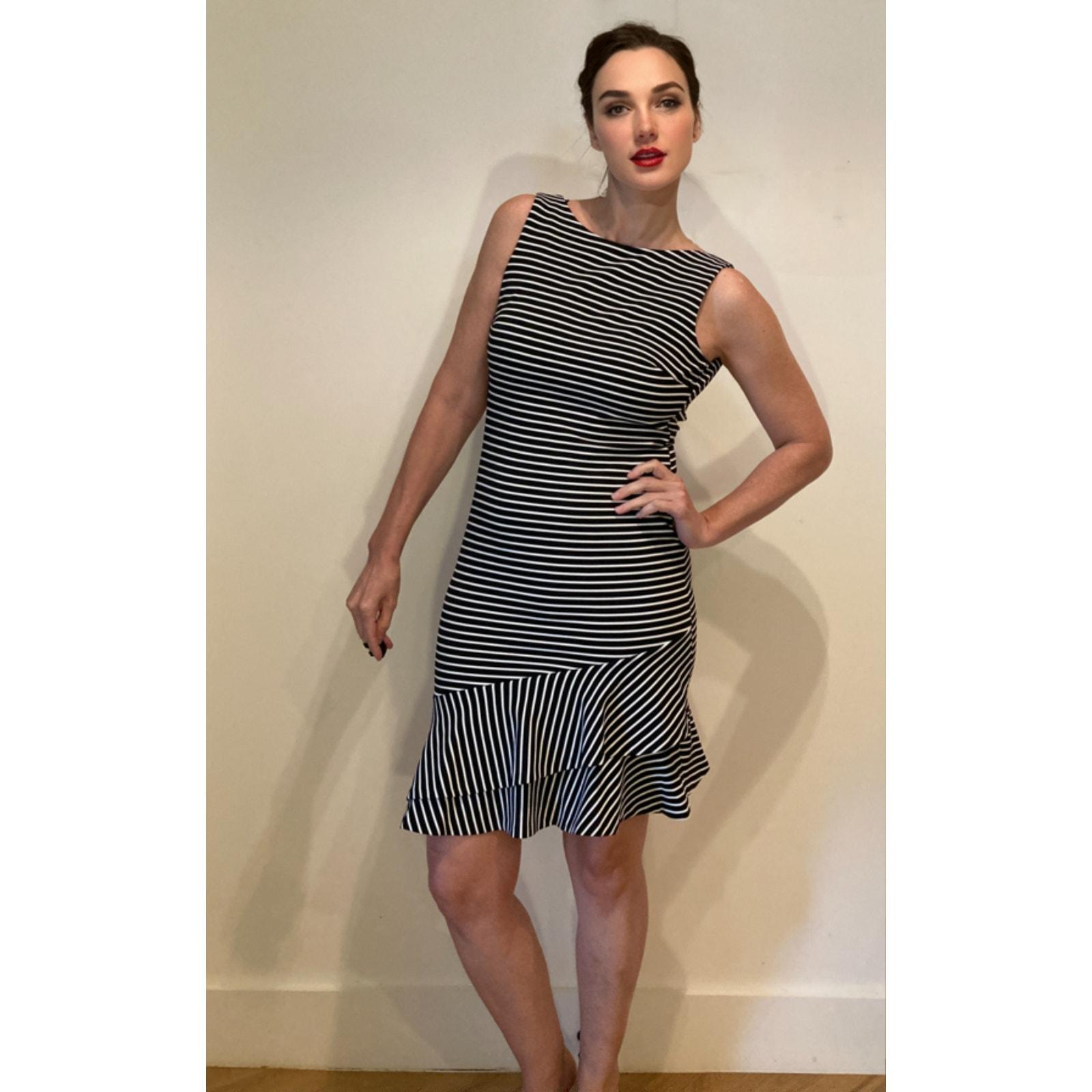 Karl Lagerfeld Black & White Striped Flounce Dress Nautical Chic ~ Sz 2 Pristine