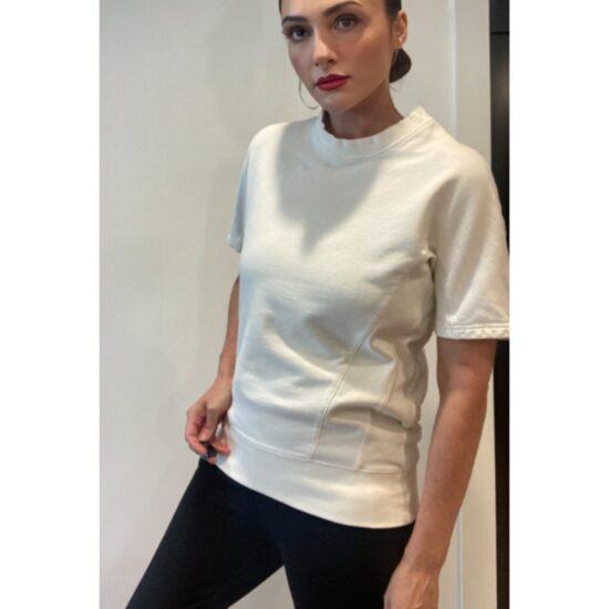 JNBY Croquis White Short Sleeve Sweatshirt Top ~ Size M ~ Boxy Minimalist