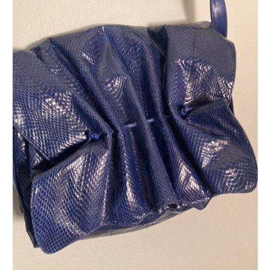Saks Fifth Avenue Falchi Blue Snakeskin Purse Cinch Impeccable Exterior ~ Repair Interior