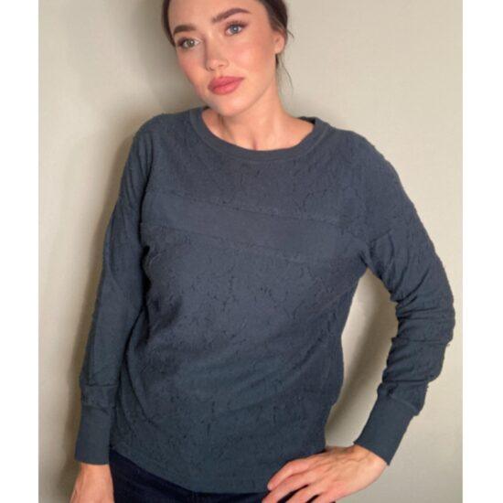 Pas de Calais Cotton Sweatshirt Moody Teal Textured Japandi Girl ~ Sz 36 / M
